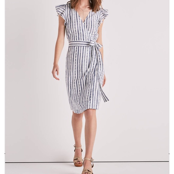 Lucky Brand Dresses & Skirts - Lucky Brand Eyelet Stripe Wrap Dress Size Large
